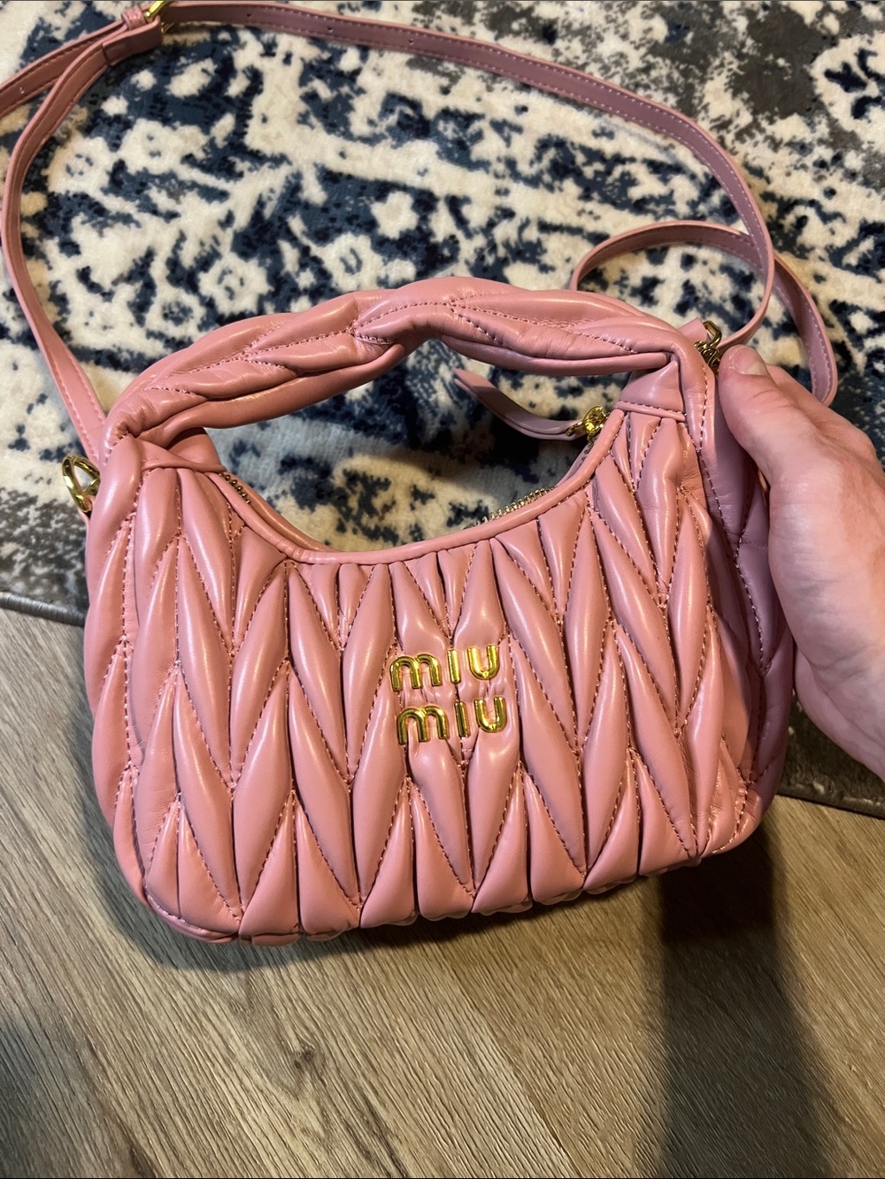 Miu Miu Quilted Pink Leather Mini Shoulder Bag with Gold Logo